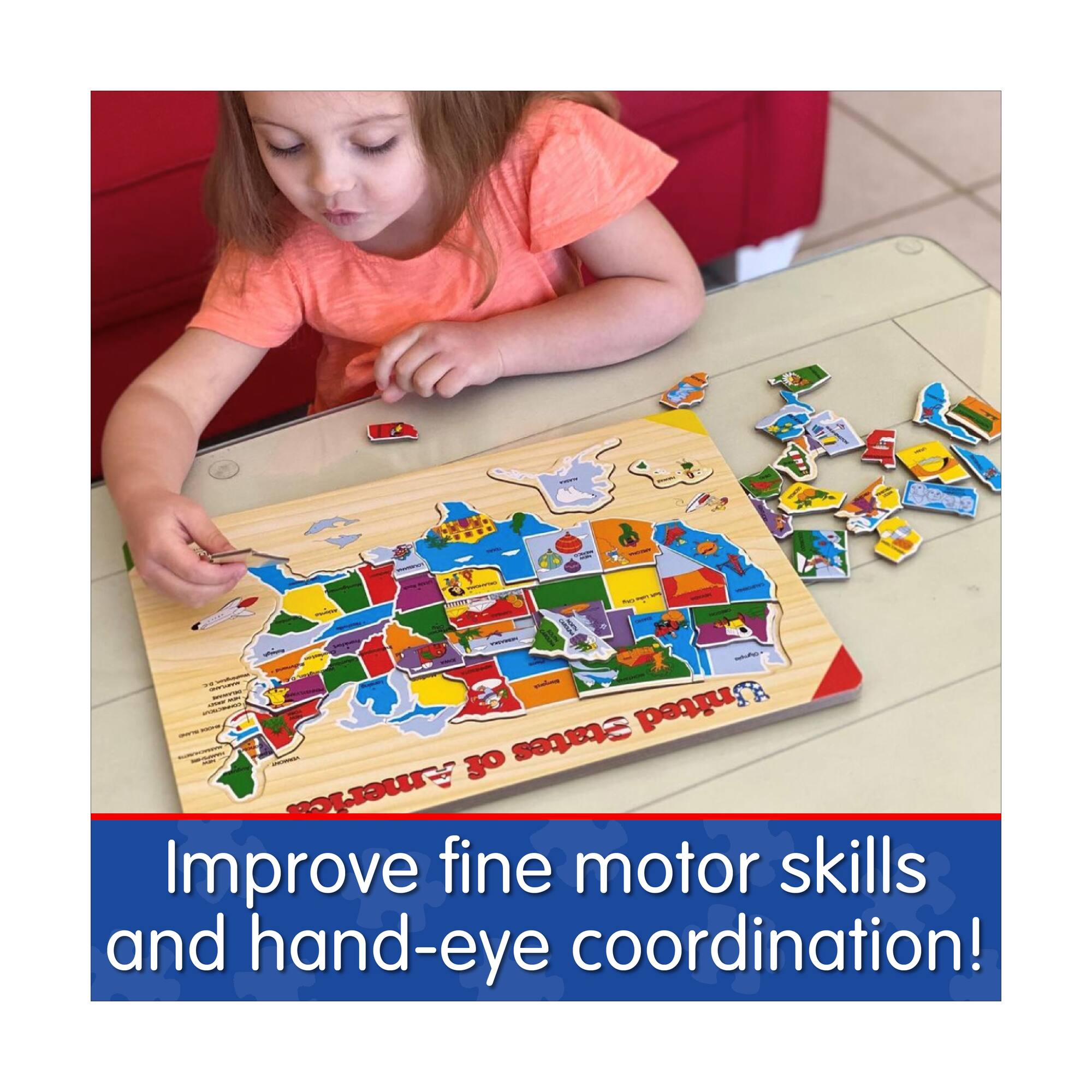 Lift & Learn Puzzle - USA Map: 40 Pcs